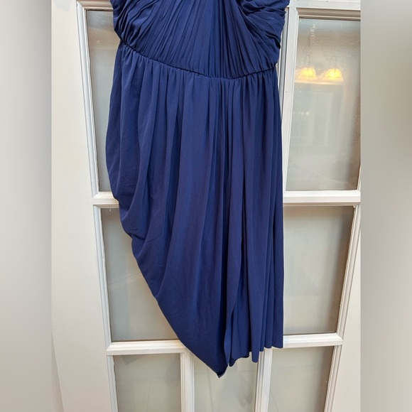 BCBGMaxAzria Christina Ruched Asymmetric Blue Drape Dress Women’s Size Medium M - Picture 10 of 15